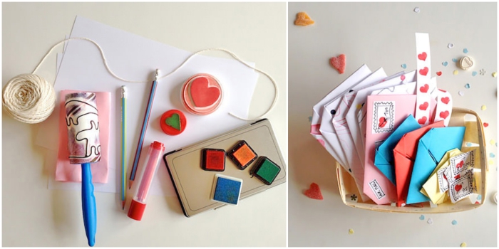 idées originales pour personnaliser une enveloppe en origami diy avec des tampons encreurs et des stickers, plier une enveloppe asymétrique 