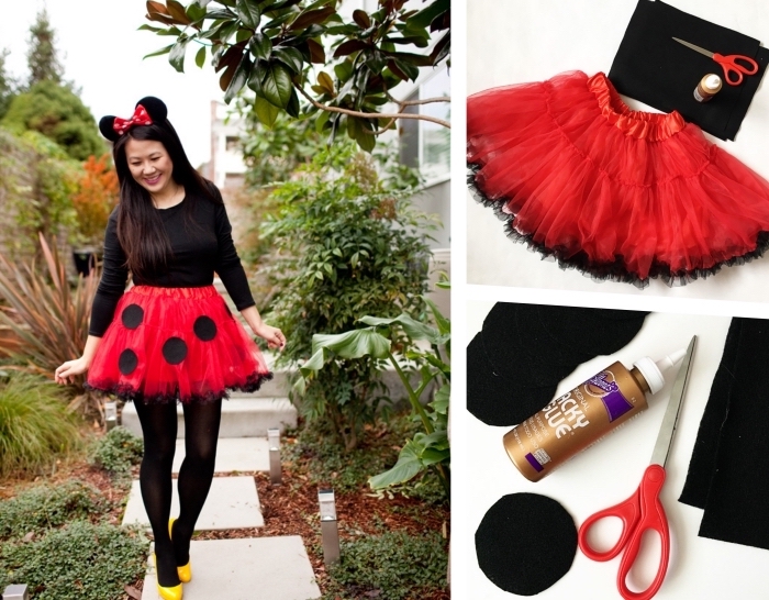 matériaux pour faire un costume facile Halloween, idée de déguisement dernière minute pour femme, déguisement minnie mouse
