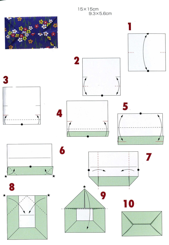 le diagramme de plis pour faire une enveloppe pliée traditionnelle, modèle d'origami traditionnel pour faire une enveloppe rectangulaire
