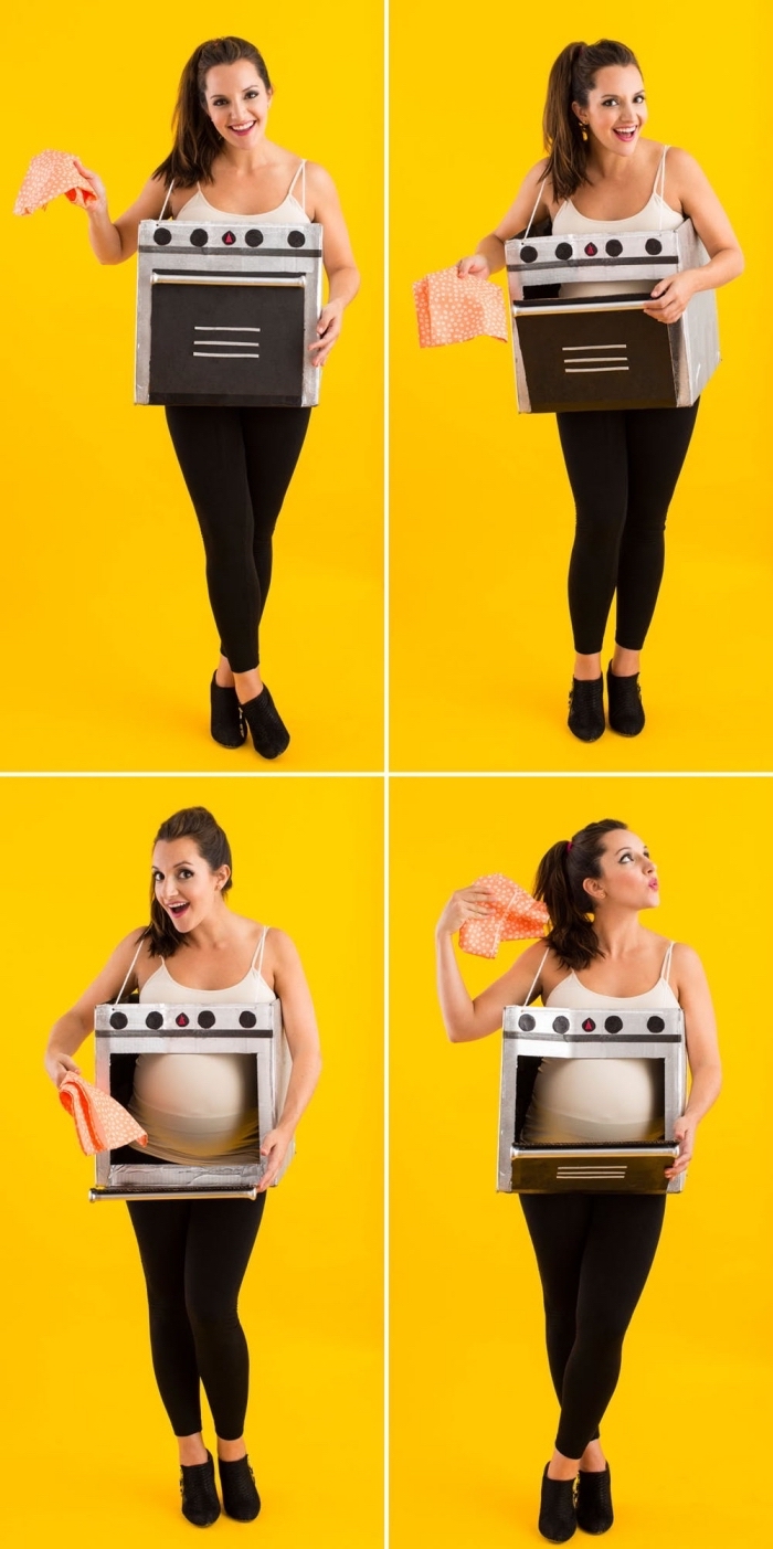 idée deguisement a faire soi meme facile, modèle de costume Halloween pour femme enceinte, déguisement four en carton