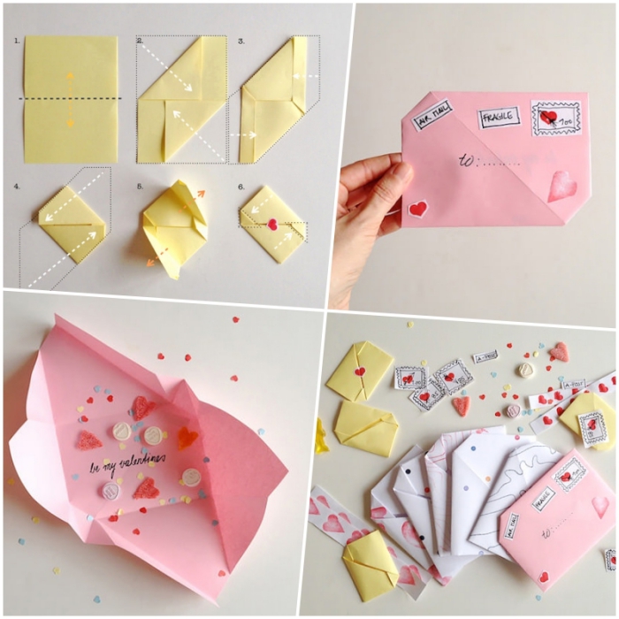 petite enveloppe en origami asymétrique à décorer avec des timbres et des tampons personnalisés