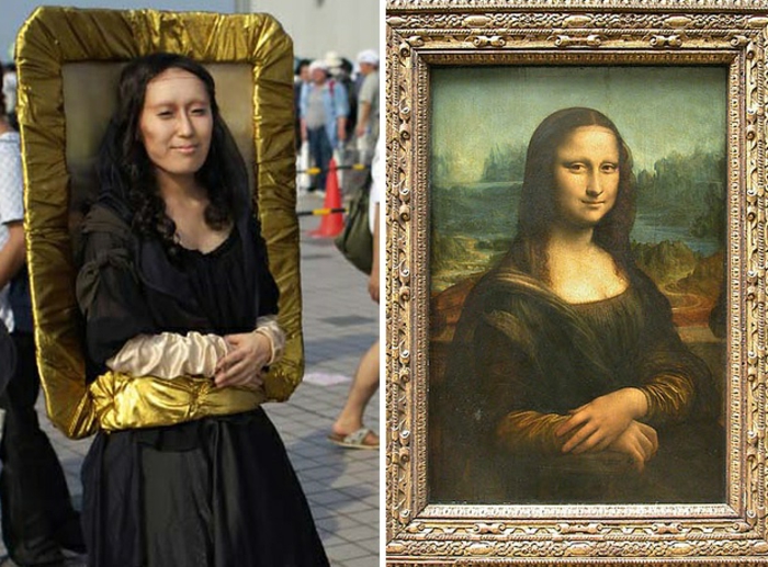 Thème déguisement theme de soiree insolite, quelle est la meilleure idee pour se costumer, se transformer a une peinture literellement, Mona Lisa deguisement original