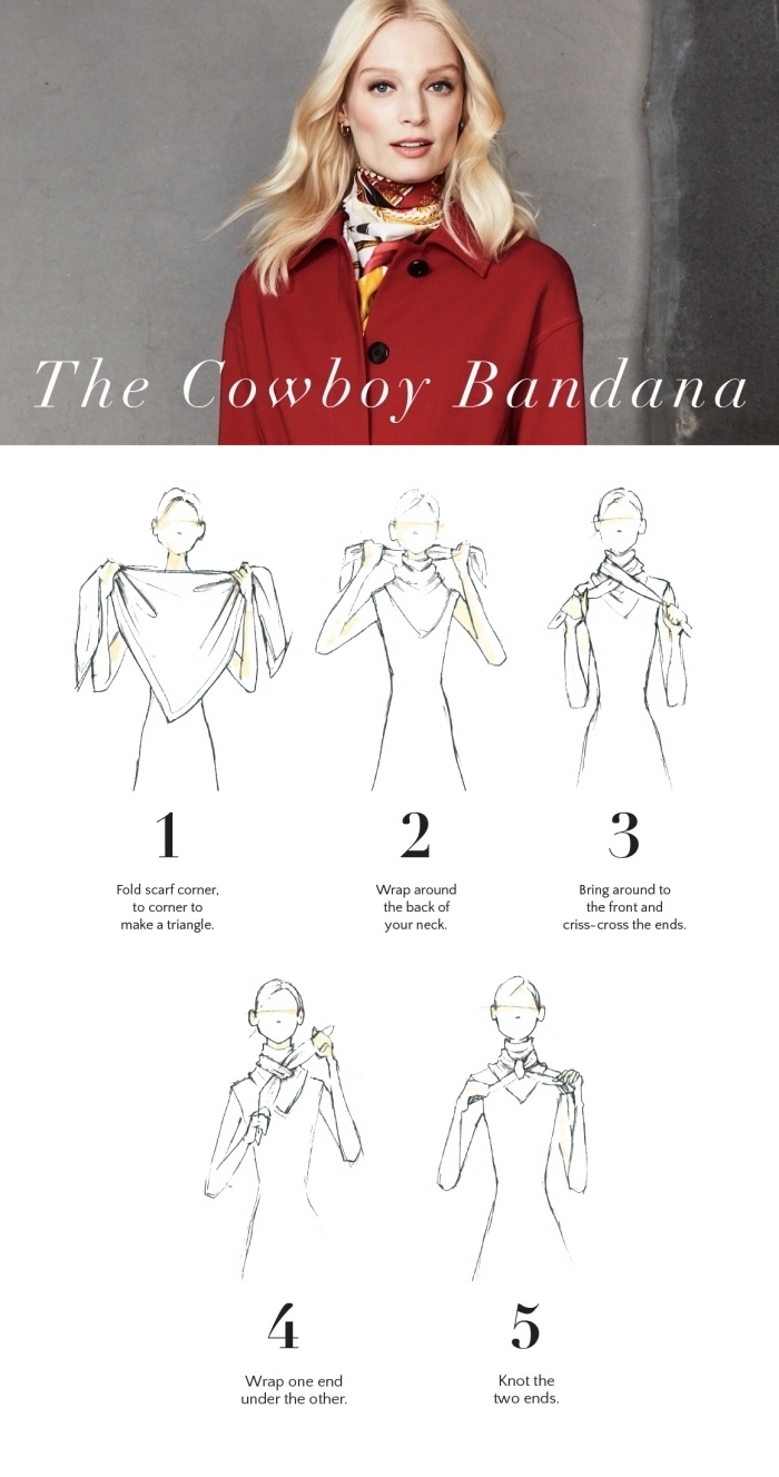 tutoriel facile pour apprendre comment faire un noeud foulard autour du cou, idée comment porter un foulard femme