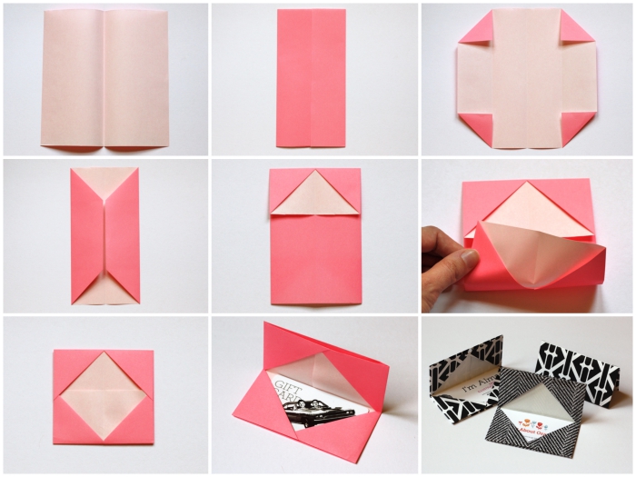 comment faire une enveloppe avec une feuille de papier carrée, pochette pour bon cadeau à faire soi-même