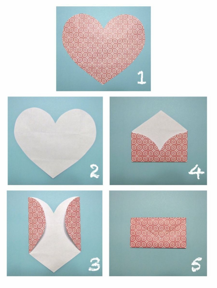 comment faire une enveloppe avec une feuille en forme de coeur, adorable enveloppe diy en papier origami réalisée avec quelques pliages simples