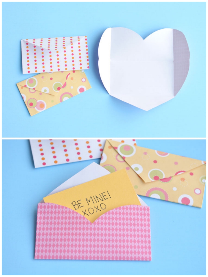 idée de cadeau saint-valentin de dernière minute, petit mot d'amour glissé dans une enveloppe diy, fabriquer enveloppe à partir d'une feuille en forme de coeur