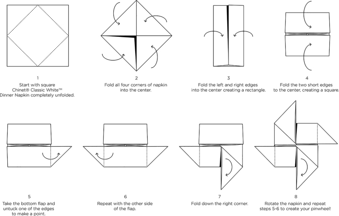 schéma pour réaliser un pliage facile papier, exemple origami facile pour Noel, pliage serviette papier en forme géométrique