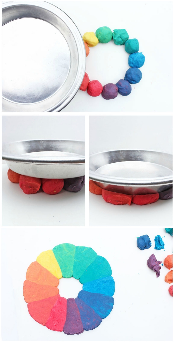 activités éducatives et jeux de pâte à modeler, réaliser un cercle chromatique en pâte à modeler multicolore