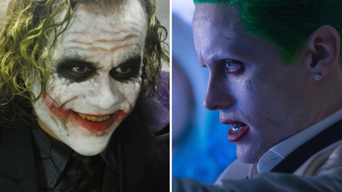 déguisement Joker pour halloween, visage blanchi, cavités oculaires noires, lèvres rouges