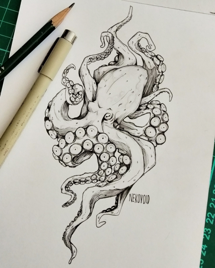 Photo de tatouage maorie femme, inspiration tatouage choix tattoo octopode dessin noir et blanc