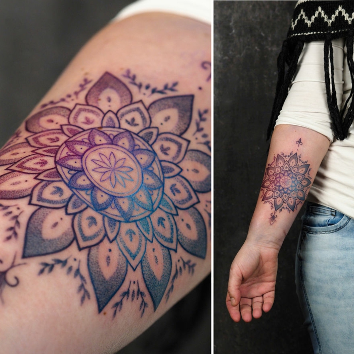 Tatouage mandala coloré fleur simili, choisir mon premier tatouage, originale idée de se faire tatouer
