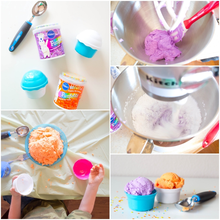 recette de play dough comestible fait maison façon glace réalisé au robot culinaire, activité de modelage créatif pour les enfants en maternelle