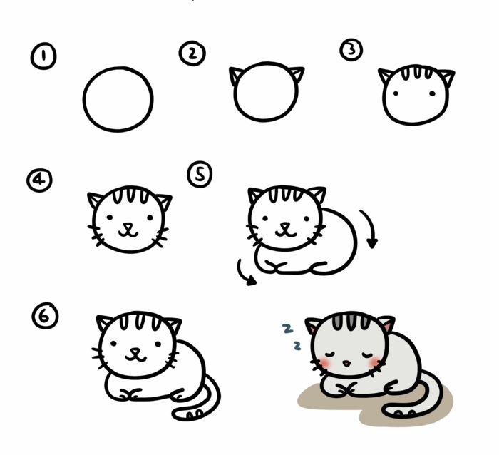 Dessin de chat mignon, dessin facile a faire, maitrise artistique apprendre le dessin pour enfant