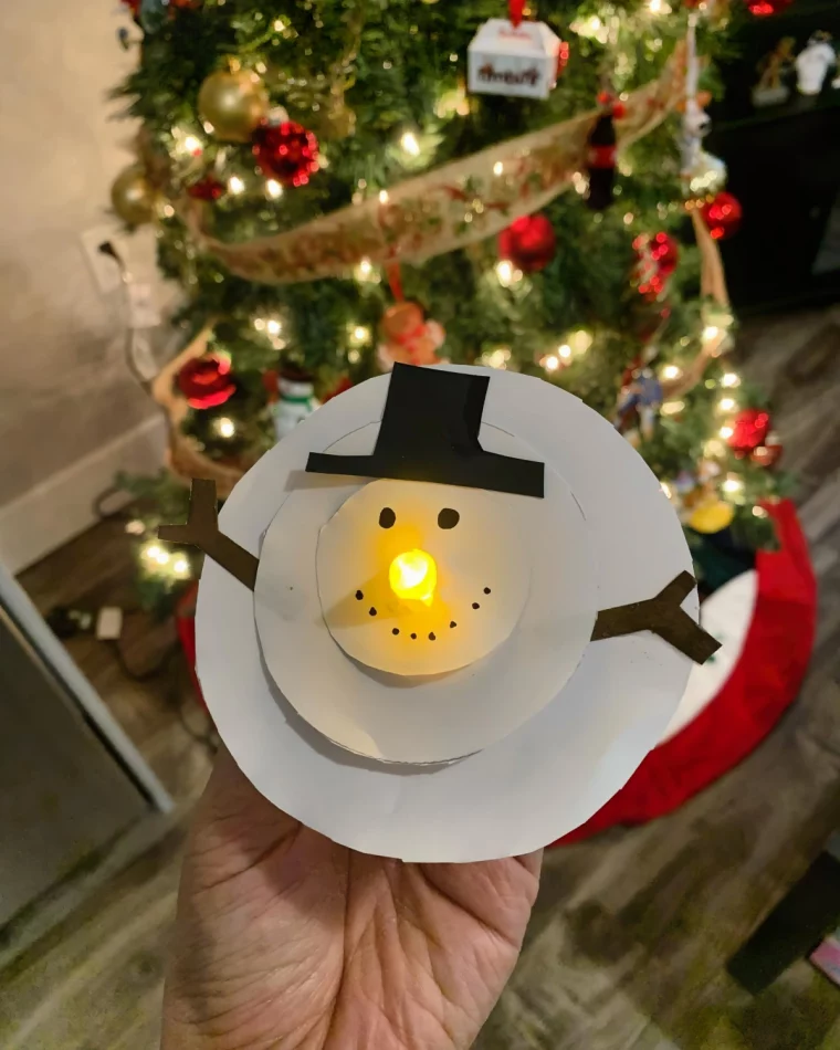 bricolage noel facile bonhomme de neige en papier lampe led