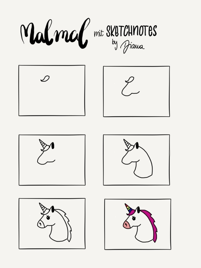 comment dessiner une licorne facilement en partant d'une simple forme de frange, cours de dessin facile 