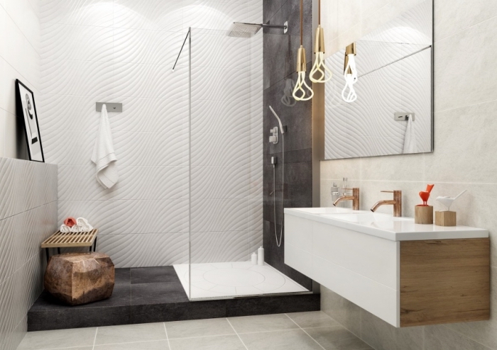 design contemporain et sophistiqué dans une petite salle de bain, idée amenagement petite salle de bain 4m2 en style industriel moderne