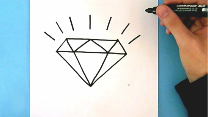 Apprendre a dessiner facilement, dessin diamant facile a faire, inspiration pour commencer avec lignes simples