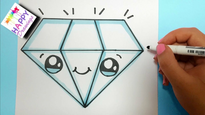 Comment dessiner des diamants style kawaii dessins facile à faire, commencer à dessiner diamant mignon