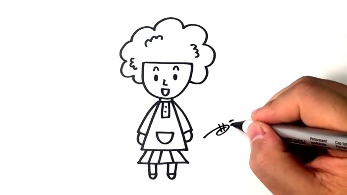 mère et enfant appendent comment dessiner une fille, idée dessin simple avec lignes droites et quelques lignes courbes 