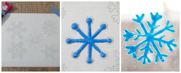 deco de fenetre fait main avec de la peinture 3d, comment fabriquer un flacon de neige original, activité enfant maternelle