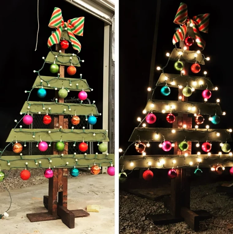 guirlande lumineuse boules de noel sapin en bois fait maison