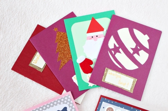 bricolage noel maternelle, modèles de carte Noel fait main en papier coloré, idée comment décorer une carte postale