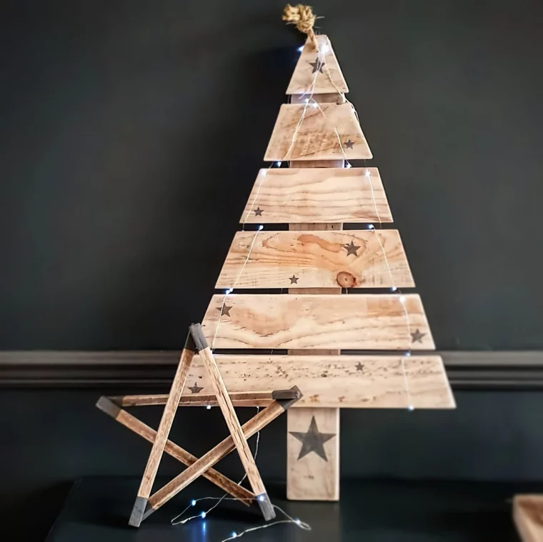mini arbre noel en bois diy bricolage etoiles guirlande lumineuse
