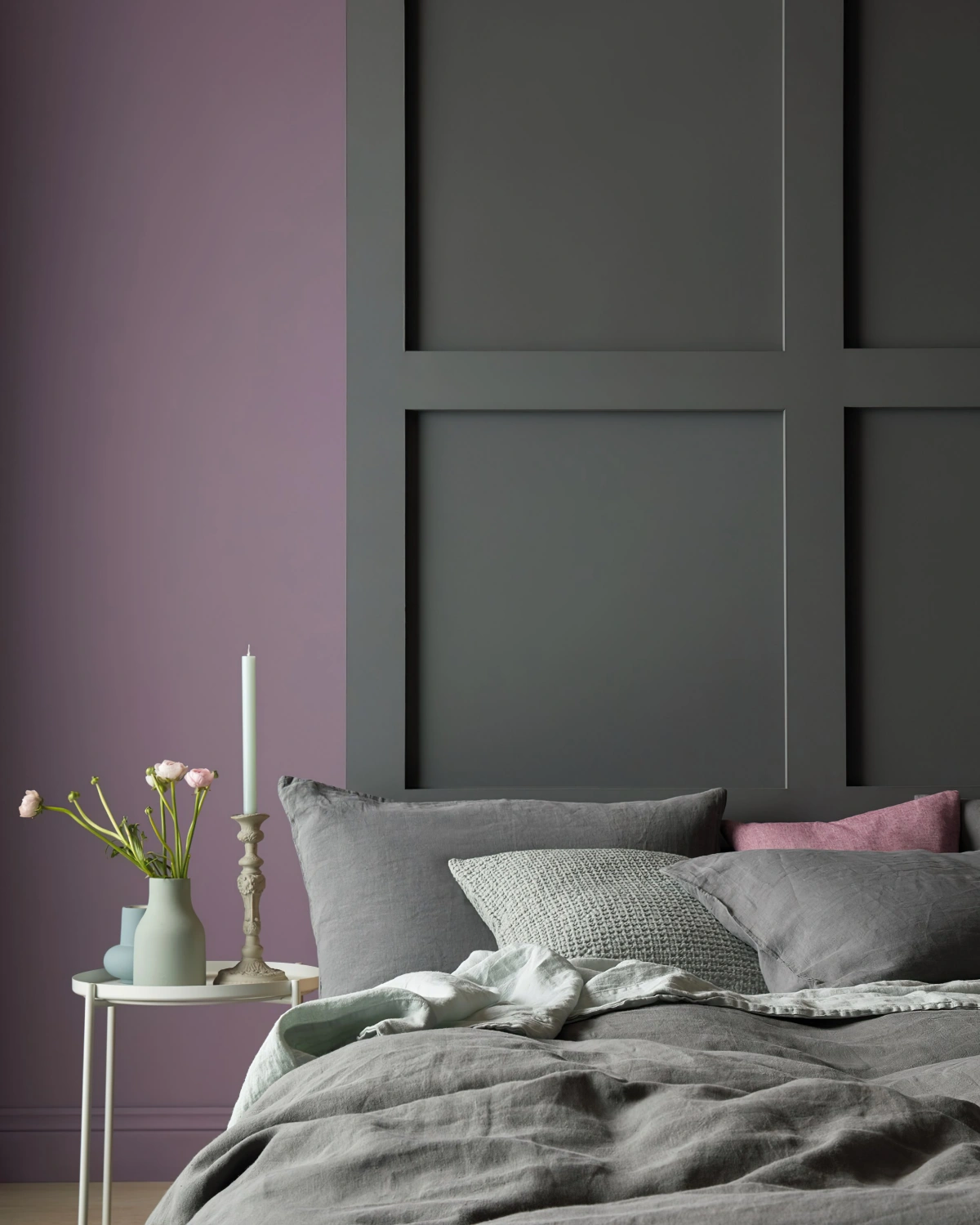 romantique peinture chambre adulte moderne violet tete lit gris