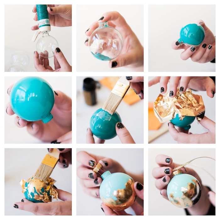 fabriquer boule de neige en boule transparente personnalisée de peinture bleue à l intérieur et une feuille d or