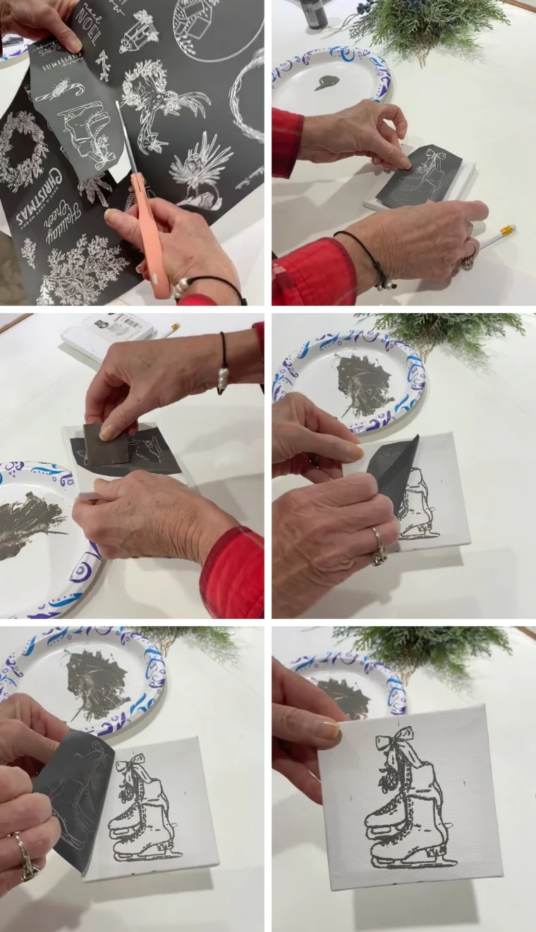 tuto deco noel facile pochoir mini toile peinture ornement diy