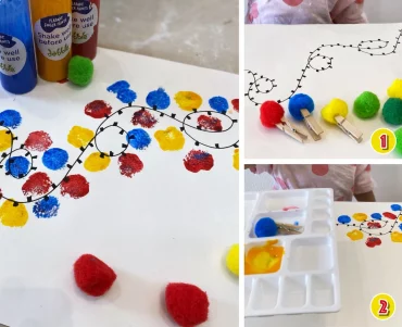 tuto dessin avec pompons peinture guirlande de noel avec ampoules