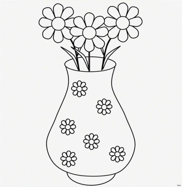Adorable idée de de dessins de vase avec fleurs, facile à faire dessin de vase, dessin facile a reproduire, image simple lignes