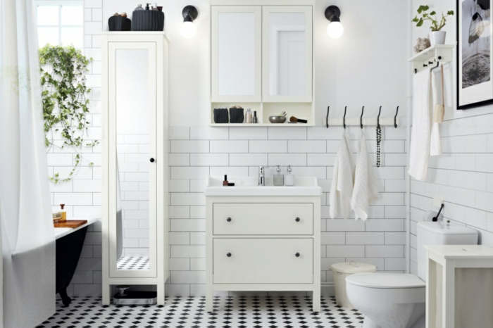 Pinterest salle de bain, idée déco salle de bain industrielle, originale stylée salle meuble insustriel chic meuble blanche 
