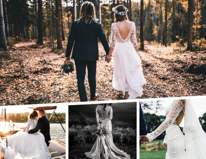 coiffure-mariage-bohème-modèle-robe-de-mariée-manche-dentelle-style-hippie-robe-dos-nu-manches-illustion-effet-tatouage robe de mariée hiver, mode femme mariage, robe de mariée princesse à jupe en tulle, quelle robe de mariée pour mariage bohème