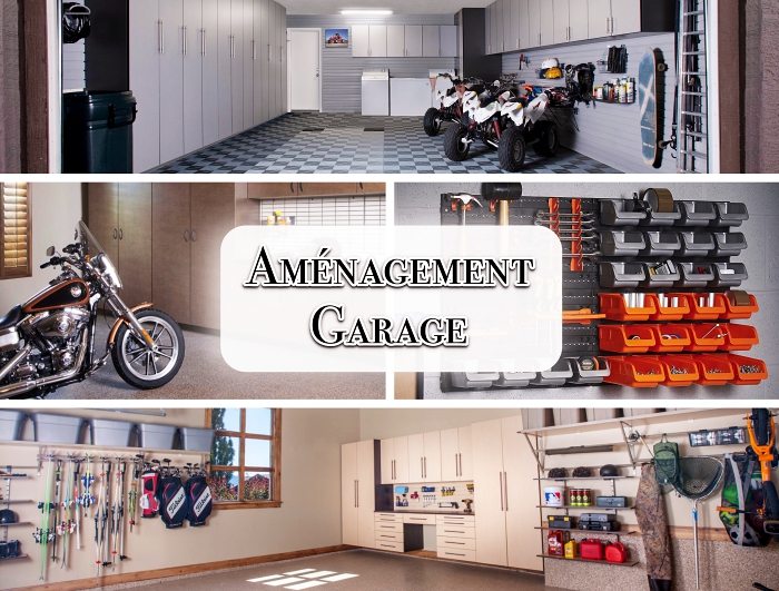 astuce rangement garage, modèle de meuble armoires hautes avec étagères, peinture murale couleur neutre pour garage