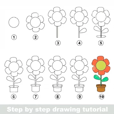 comment dessiner fleur en pot facile enfant pas a pas