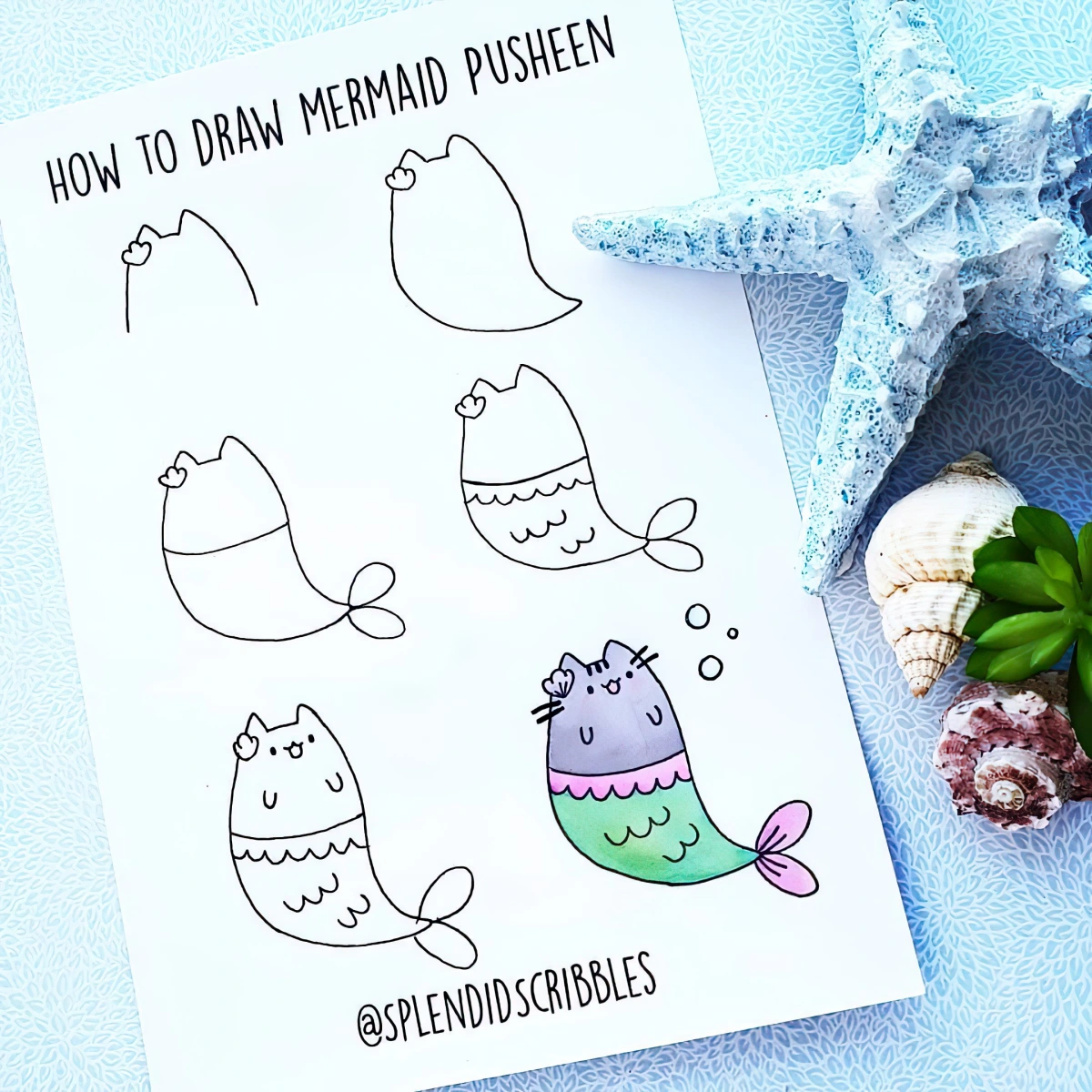 dessiner facilement un chat pusheen chat sirene colore