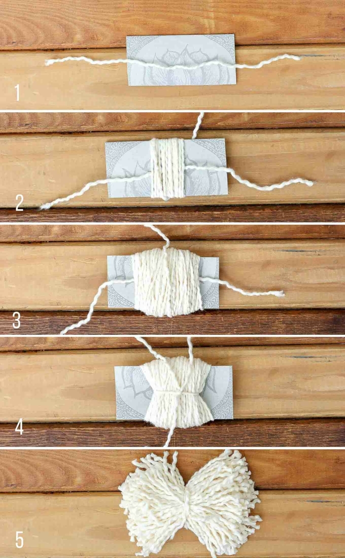 faire un pompon en laine à l'aide d'un morceau de carton, enrouler le fil de laine autour du carton