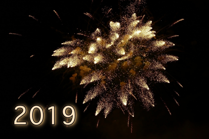 carte de bonne année 2019, photographie nouvel an, photo spectacle feux d'artifice pour les fêtes de fin d'année