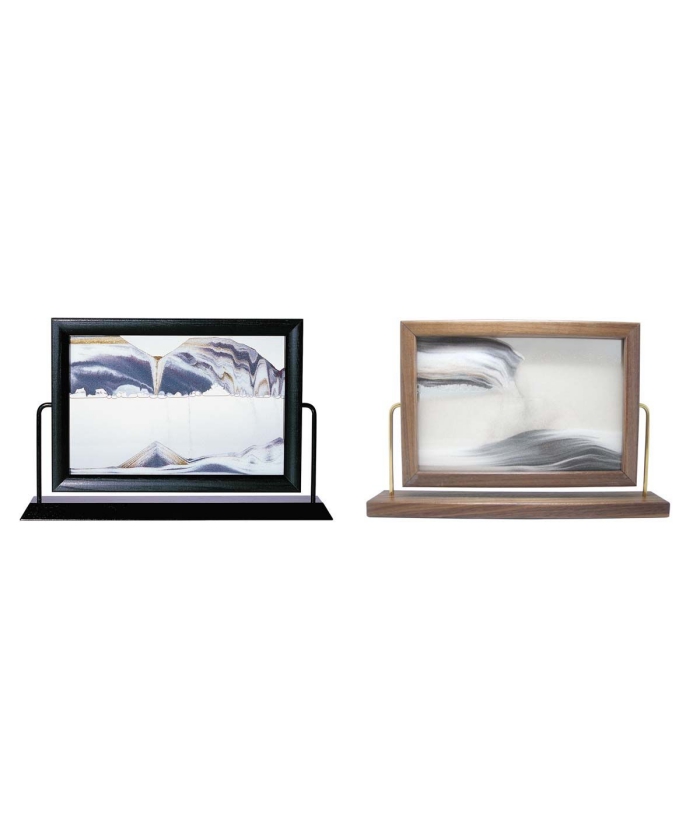 idée-de-cadeau-grand-pere-cadre-déco-sable-mouvant-coloré-entre-vitres-cadre-et-socle-bois idée cadeau grand père, cadre déco avec sable mouvant coloré qui forme de jolis paysages relaxants