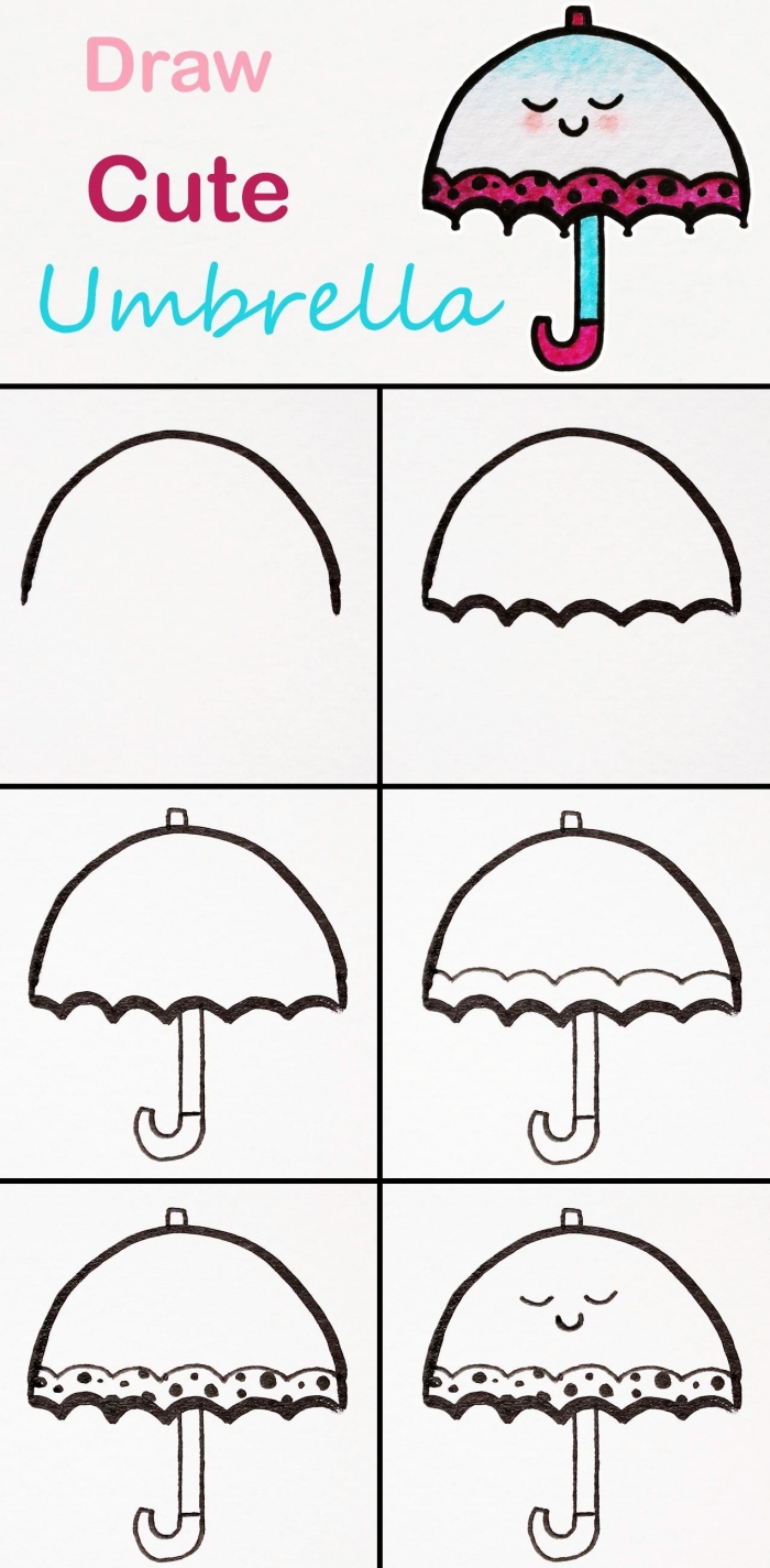 pas à pas dessin de parapluie facile, idée de dessin facile à faire pour débutants, comment dessiner parapluie