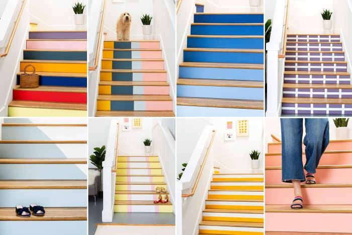 choisir la couleur peinture escalier adaptée à l'aide d'un simulateur de couleurs, escalier peint de plusieurs façons et de plusieurs couleurs vitaminées