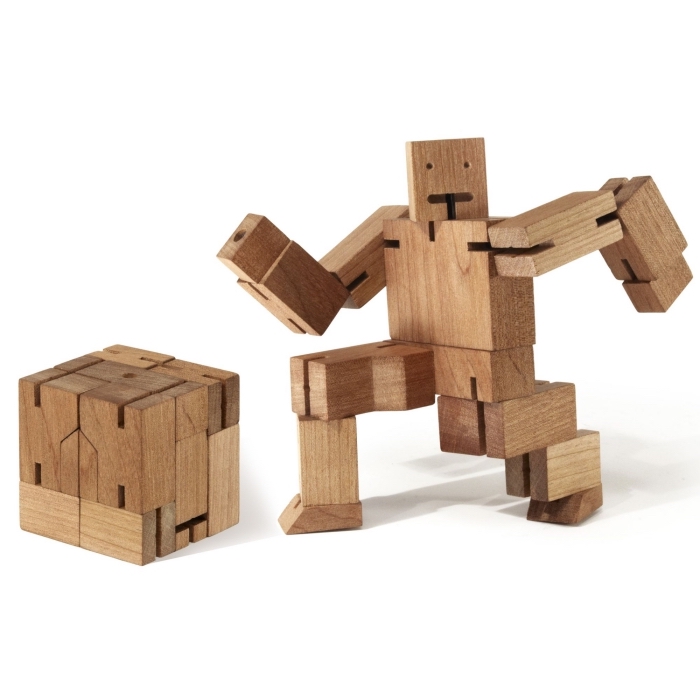 jouet intelligent puzzle en bois cubebot avec postures variées, cadeau insolite homme qui a gardé une âme d enfant, 