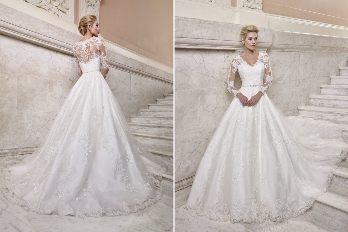jupe-princesse-robe-mariée-ellisbridals-manches-transparentes-en-dentelle-décolleté-en-v-dentelle-perlée-ceinture-fine-dos-bouttonage-robe-de-mariée-bohème-dentelle modèle de robe design crop top avec jupe de bal, robe de mariée manche dentelle florale à effet tatouage avec bustier coeur