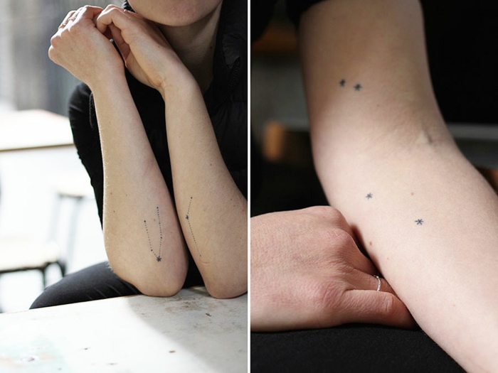 Constellation étoiles minimaliste tatouage petits étoiles, choix tatouage graphique sur la main femme tatouage