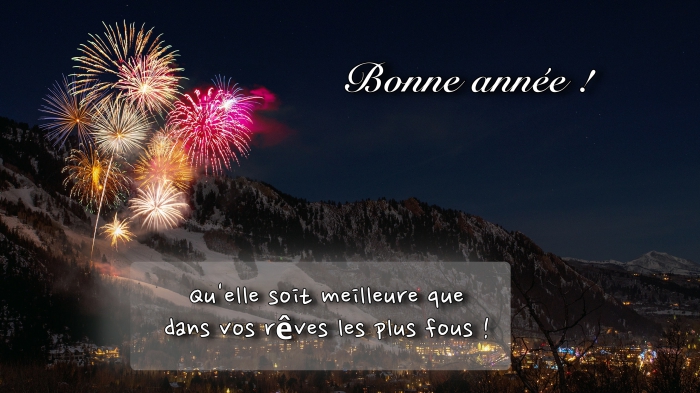 photographie feux d'artifice, photo célébration fêtes de fin d'année, carte numérique avec souhaits nouvel an