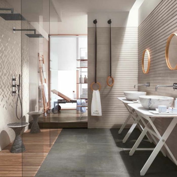 Verriere salle de bain, style industriel, cool idée de decoration interieur design industriel chouette idée de salle de bains spa 