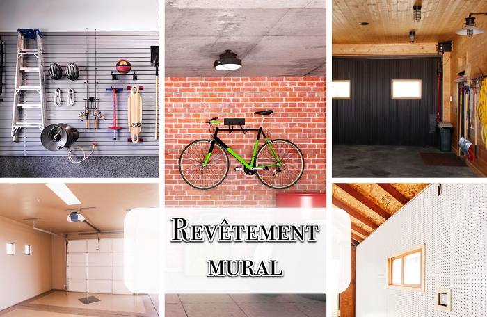 modèle amenagement garage de style loft industriel avec mur en briques, exemple de revêtement mural avec panneau