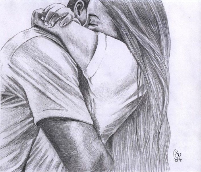 homme et femme dessin couple noir et blanc style graphique, image mignonne de câlin entre deux amoureux