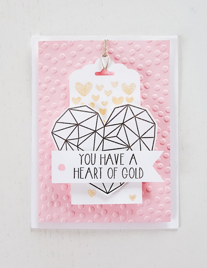 modèle de carte fait main pour femme, carte anniversaire scrapbooking en papier rose relief avec coeur origami
